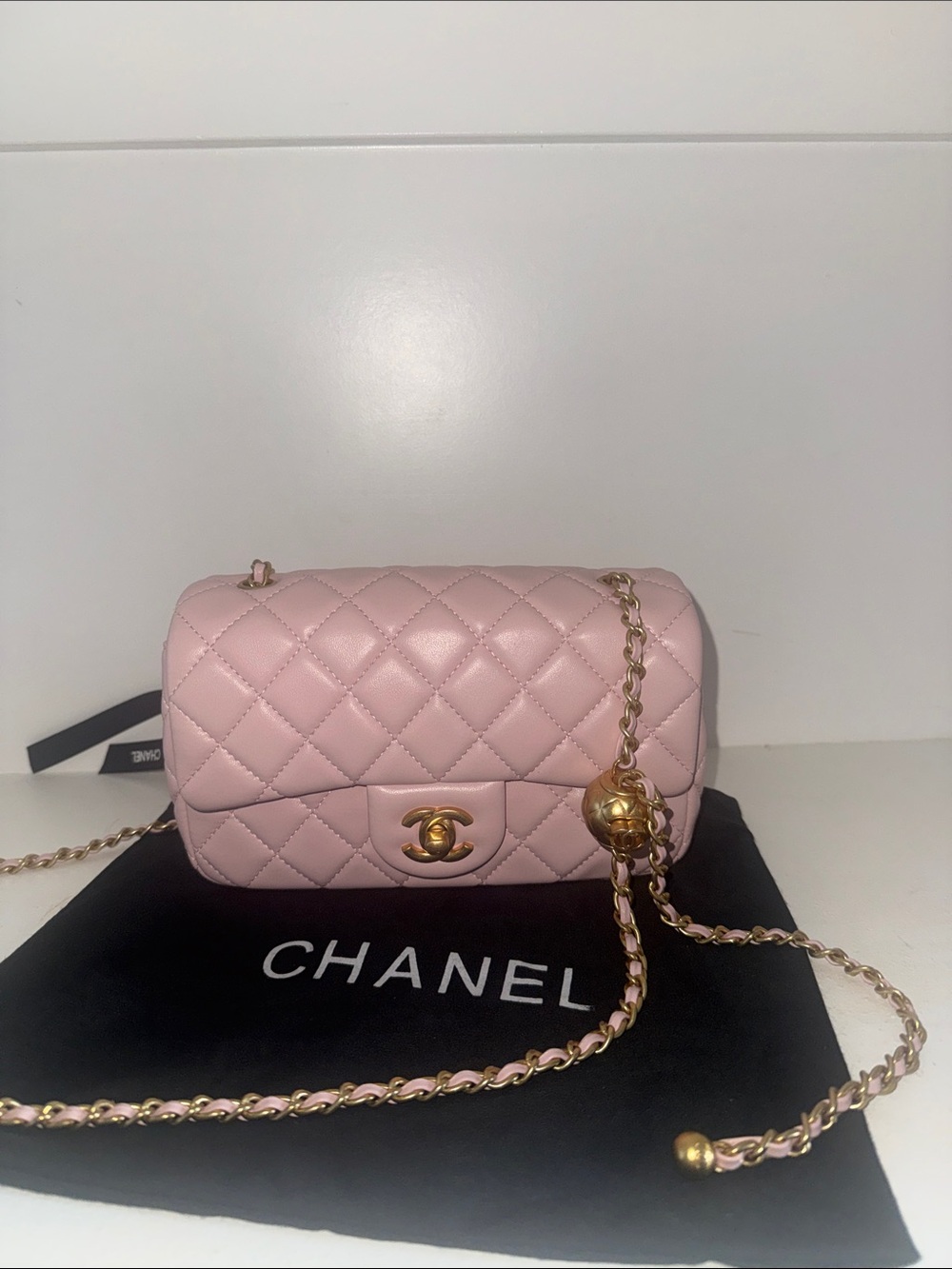 CHANEL Pink Quilted Lambskin Mini Flap Bag with Gold Hardware